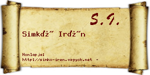 Simkó Irén névjegykártya