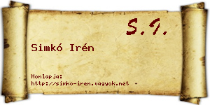Simkó Irén névjegykártya
